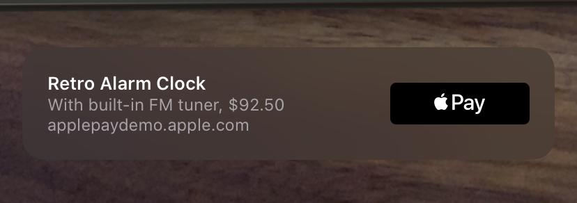 An Apple Pay banner, created via URL parameters